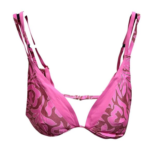 L*SPACE Womens Size L Tiki Tiki Pink Print Finneas Triangle Bikini Top NWT - Picture 2 of 11